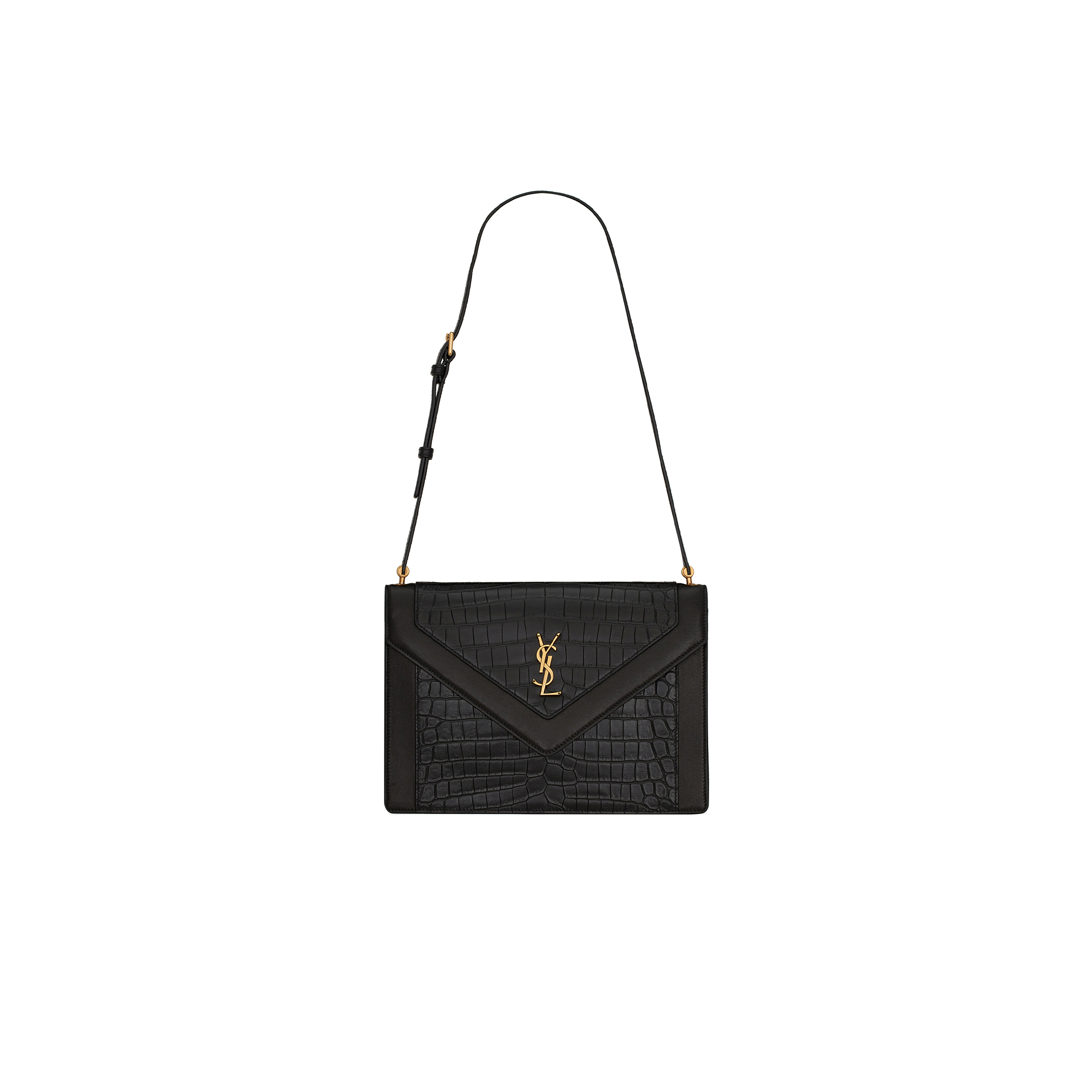 YSL GABY SATCHEL IN CROCODILE-EMBOSSED LACQUERED LEATHER AND LAMBSKIN 695724DZEUW1000 (26*18*5cm)